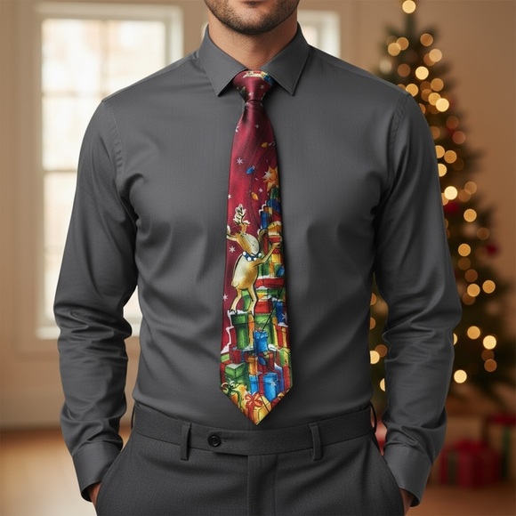 J. Garcia Red and Multicolor Christmas Tie #62 Rare - Picture 1 of 6